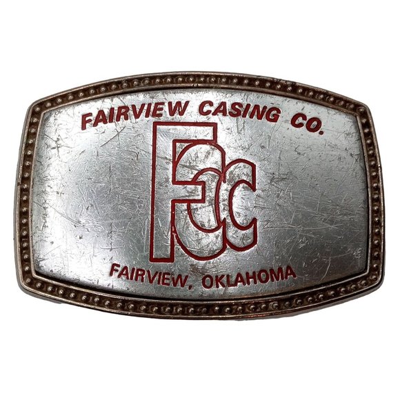 Fairview Oklahoma Belt Buckle Casing Company OK Vintage Distressed Oil Roughneck - Picture 1 of 9
